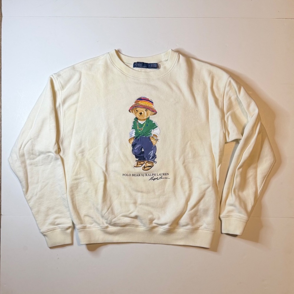 Polo Ralph Lauren Polo Bear Sweatshirt Cream Cotton Crewneck Medium